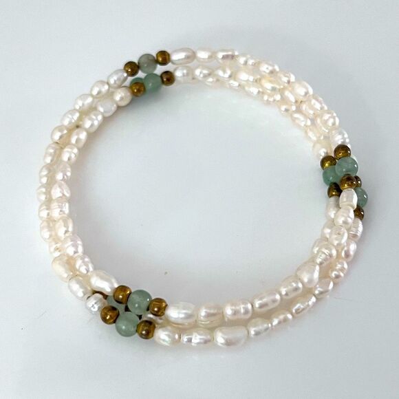Freshwater Pearl & Jade Bead Wrap Bracelet - Picture 3 of 3